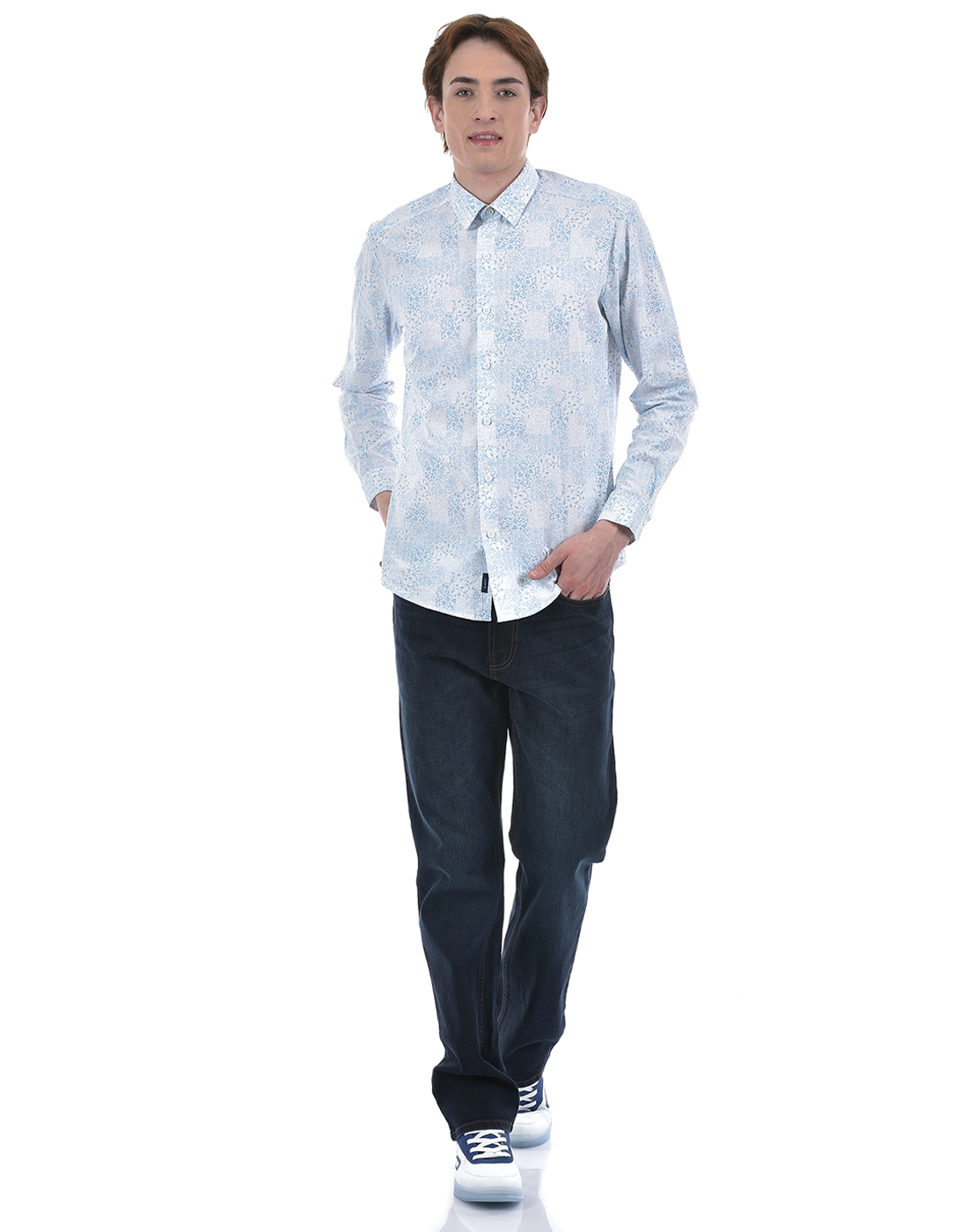 Numero Uno Men Floral Print Blue Shirt